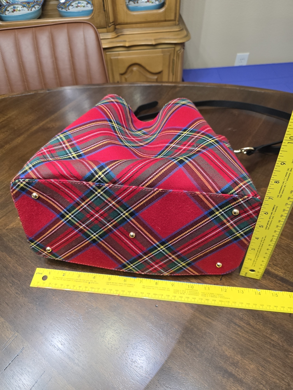 Dooney & Bourke Red Plaid Tote Bag with Black Trim - Picture 5 of 12